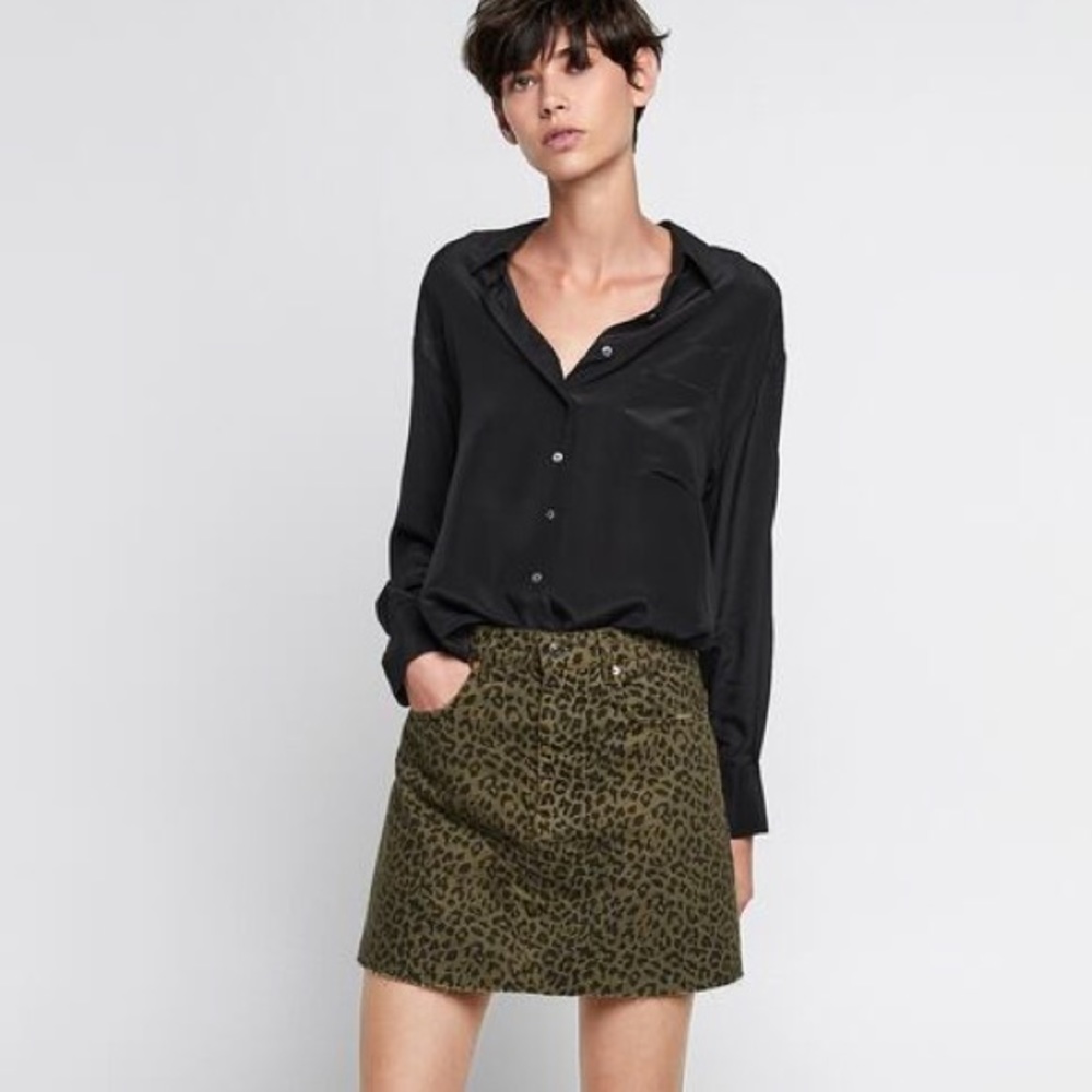 Zarakhaki Leopard Print Denim Skirt - image 2